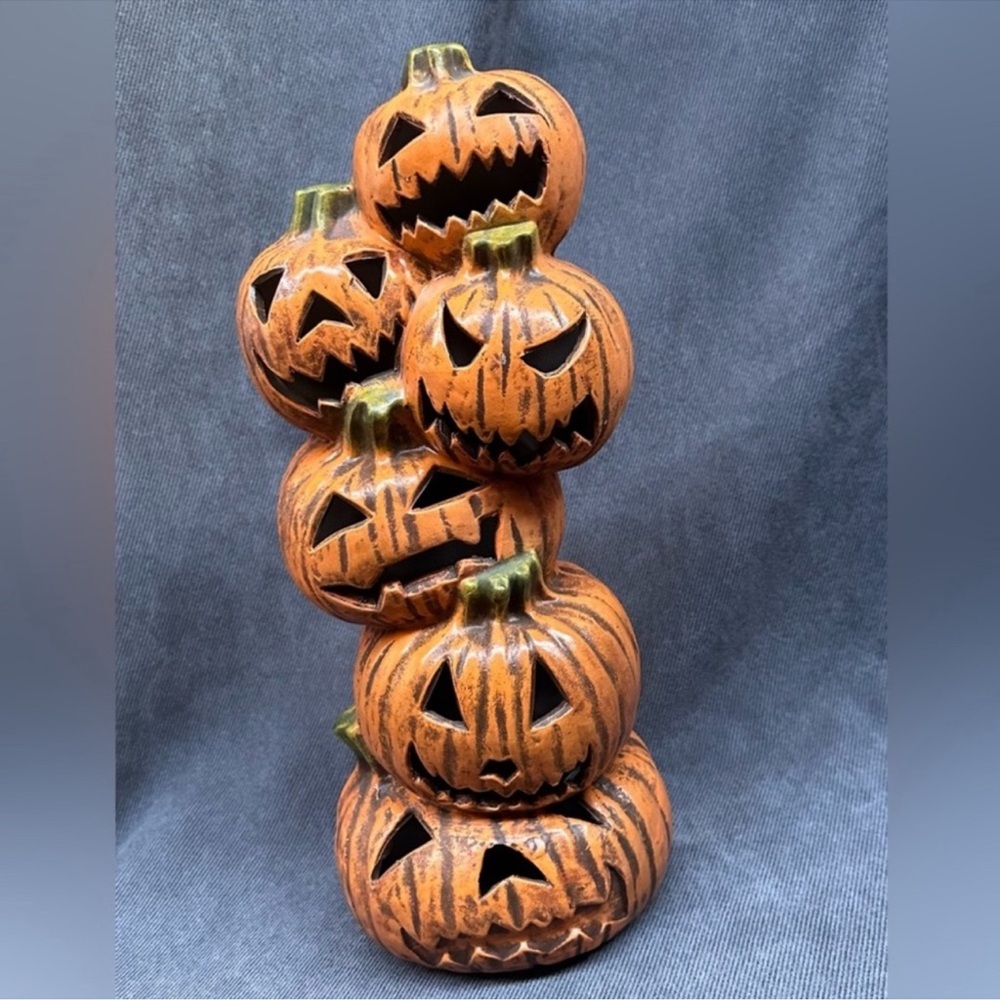 Vintage pumpkin stack Jack o lantern ceramic Halloween decor 17”